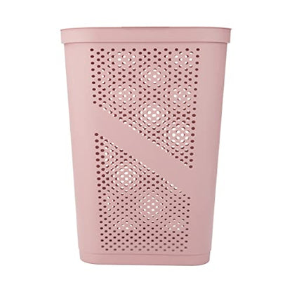Mind Reader Slim Laundry Hamper with Lid, 60L Clothes Basket, Ventilated Plastic, Pink - color: Pink, size: Single