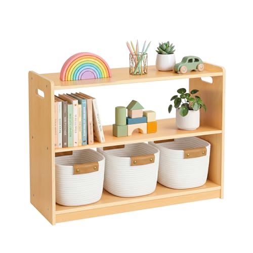 OOOK 2-Tier Montessori Bookshelf, Double-Sided Toy Organizers and Storage | FSC Safety, Toddler Open Bookshelf Suitable for Classroom, Kids Room, Playroom and Daycare Center, 32.7"W×11.4"D×23.2"H - size: 32.7 x 11.4 x 23.2 inches