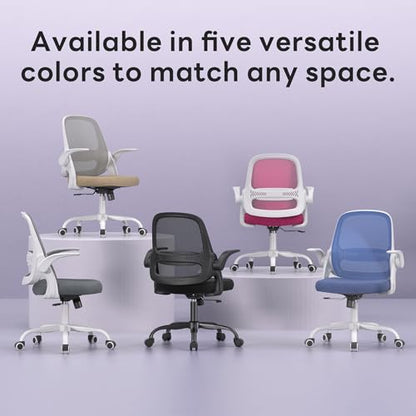 amseatec Ergonomic Mesh Desk Chair with Flip-Up Arms, Supports 300 lbs | Aerospace-grade frame, Mesh & 3" foam seat. 90-110° rocking, height adjustable, 360° swivel. - color: Blue