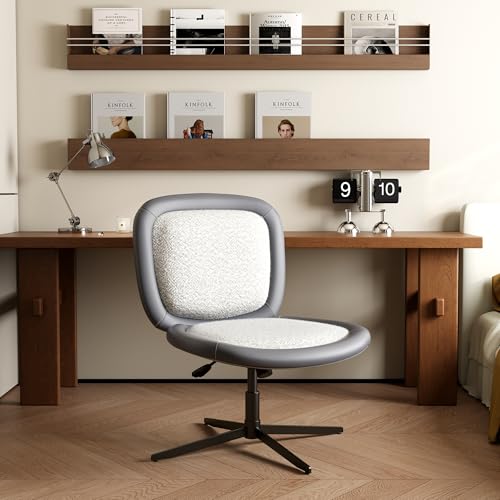Nordic Armless Ergonomic Office Chair with Wheels, Diamond Tufted PU Leather Computer Chair, Adjustable Height Desk Chair with Solid Wood Back for Small Home Office (No Wheels-Beige) - color: No Wheels-beige