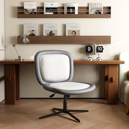 Nordic Armless Ergonomic Office Chair with Wheels, Diamond Tufted PU Leather Computer Chair, Adjustable Height Desk Chair with Solid Wood Back for Small Home Office (No Wheels-Beige) - color: No Wheels-beige