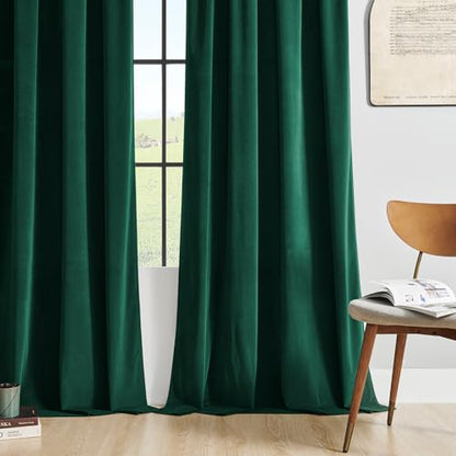 Joydeco Dark Green Velvet Curtains 63 inch Length 2 Panels Burg Set, Luxury Rod Pocket Thermal Insulated Window Blackout Curtain, Room Darkening Drapes for Living Dining Room Bedroom Privacy - color: Rod Pocket | Dark Green, size: 52"W x 63"L (Pack of 2)