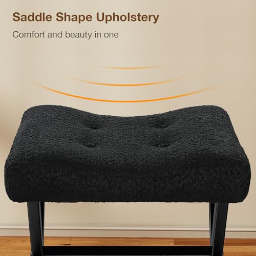 18-Inch Large Vanity Stool Chair, Black Makeup Stool | Teddy Flannel Vanity Bench, Metal X-Leg, 350 LBS, 20"x16.9"x18", Ottoman Accent Stool, Breathable Soft Padded Saddle Seat - size: Large, style: Black Fabric