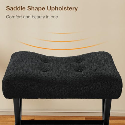 18-Inch Large Vanity Stool Chair, Black Makeup Stool | Teddy Flannel Vanity Bench, Metal X-Leg, 350 LBS, 20"x16.9"x18", Ottoman Accent Stool, Breathable Soft Padded Saddle Seat - size: Large, style: Black Fabric