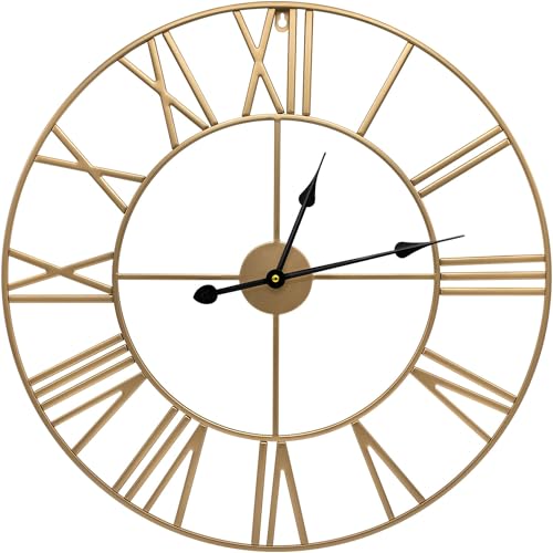 Sorbus Large Wall Clock for Living Room Decor - 24 inch Big Wall Clock Decorative - Battery Operated - Roman Numeral Analog Large Clock for Bedroom, Room, Home, Kitchen, Office, Wall Decor (Gold) - color: Gold, size: 24"