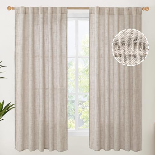 YoungsTex Linen Semi Sheer Curtains 63 Inch Length 2 Panels for Window, Light Filtering Drapes Rod Pocket for Living Room Bedroom Office Farmhouse Burlap Textured Lightweight Back Tab, 42 X 63 Inch - color: Natural, size: 42"W x 63"L (Pack of 2)