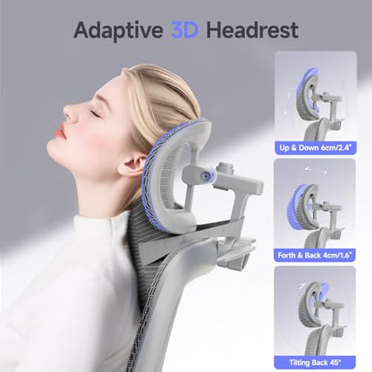 Ergonomic Office Chair with 3D Headrest, Computer Chair with Adjustable Backrest & 3D Armrest, Gaming Chair with Adaptive Lumbar Support, Mesh Backrest & Cushion, Grey - color: Grey, style: Eco