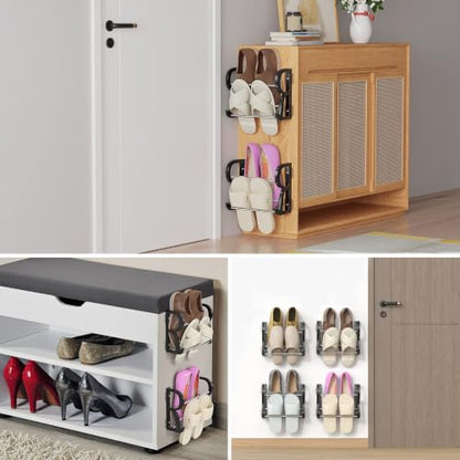 Wall Shoe Rack 4Pack, 8.8" Narrow No-Drill Shoe Organizer for RV | 8.8" Narrow Width, Holds 8 Pairs (2 Per Rack), Adhesive Mount No Drilling, Stainless Steel + ABS, 4-Pack Value - style: Modern