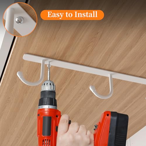 ECROCY Coffee Mug Holder Screw Mounting, 3 Pack Coffee Cup Holder with 9 Hooks, Sturdy Mug Hooks Under Cabinet with Wide Hook Spacing - color: White