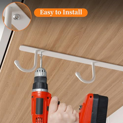 ECROCY Coffee Mug Holder Screw Mounting, 3 Pack Coffee Cup Holder with 9 Hooks, Sturdy Mug Hooks Under Cabinet with Wide Hook Spacing - color: White