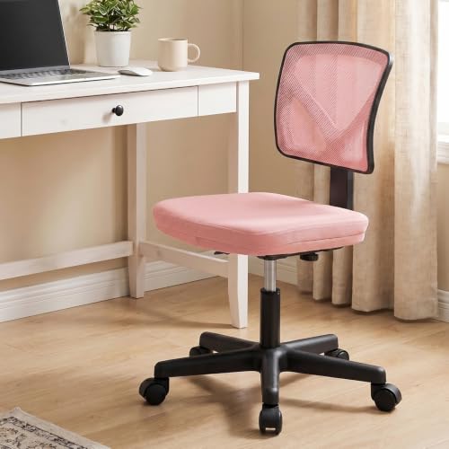 Sweetcrispy Small Armless Desk Chair, Mesh Rolling Office Chairs | Adjustable Ergonomic Lumbar Support, Low-Back, Swivel Wheels, Home Work, Bedroom, Study, Student, Adults, Classic Pink - color: Classic Pink