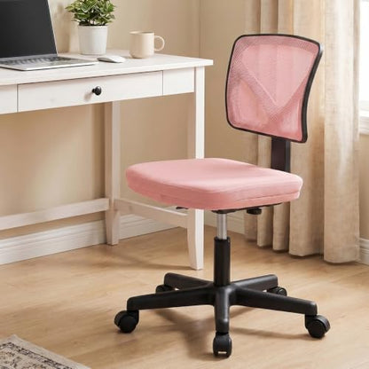 Sweetcrispy Small Armless Desk Chair, Mesh Rolling Office Chairs | Adjustable Ergonomic Lumbar Support, Low-Back, Swivel Wheels, Home Work, Bedroom, Study, Student, Adults, Classic Pink - color: Classic Pink