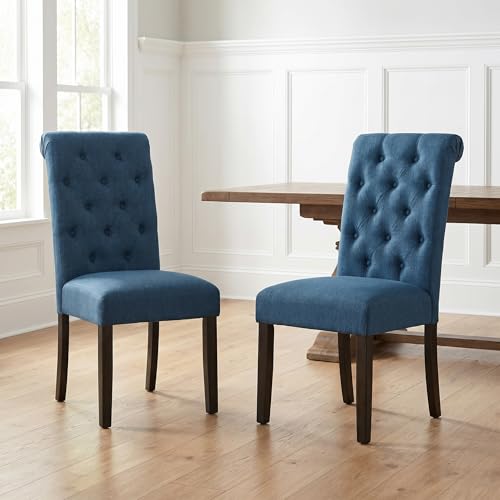 Anwick Blue Modern Accent Chair Set of 2, Mid Century Upholstered Living Room Chair with Wood Legs, Comfy Small Accent Chair with Back for Small Spaces, Office, Bedroom, Reading Spaces (Blue2) - color: Blue2