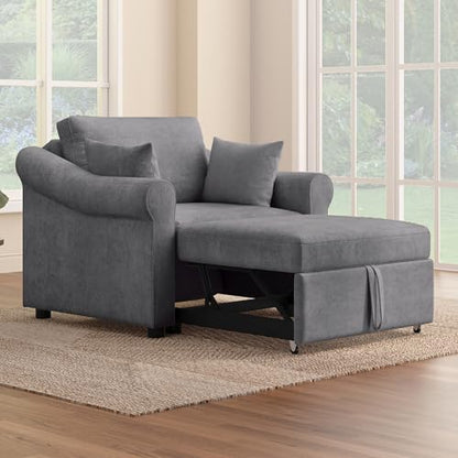 JIVOIT Convertible Sleeper Chair with Adjustable Backrest, 3-in-1 Sleeper Chair with Metal Frame, 3 in 1 Lounger Chair Turns Into Bed, Chenille Fabric Single Bed for Living Room - color: Dark Gray,315