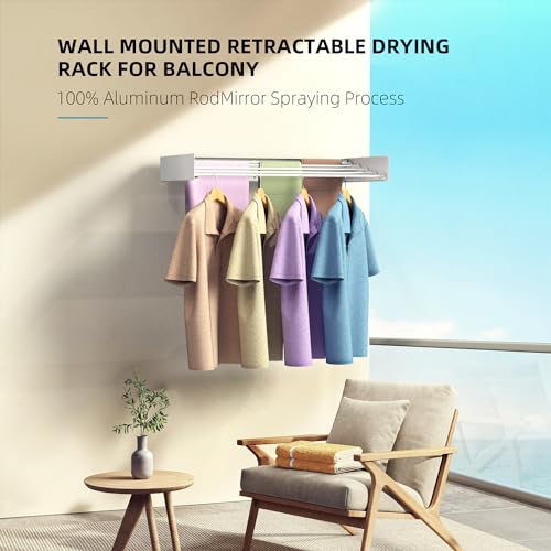 Laundry Drying Rack, Collapsible Wall Mounted Clothes Drying Rack - Drying Rack Clothing Foldable,Space Saving, 31" Wide, 13.2 Linear Ft, 5 Aluminum Rods, 60 lb Capacity (White, 31") - size: 31"