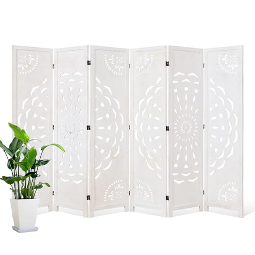 66.9Inch Wooden Room Partition - 6 Panels Boho-Styled Space Room Divider for Home/Office, Headboard & Yoga/Photo/Video Call Backdrop (White) - color: White, size: 6 Panels