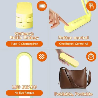 Giryuhd LED Desk Lamp for Office Home & Battery Operated Lamp Rechargeable Lamp Foldable & Portable Light, LED Desk Light Strip, 3 Brightness Dimmable Small Desk Lamp Reading Lamp (Yellow) - color: Yellow