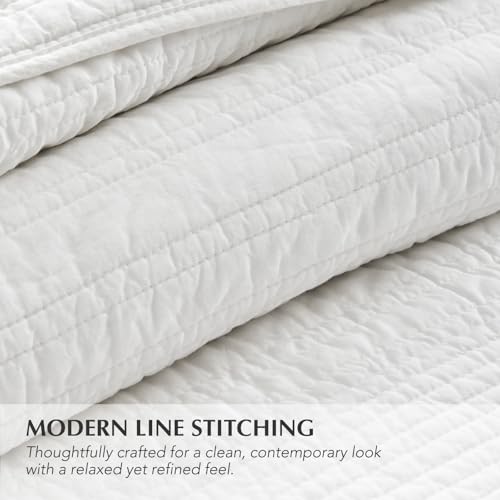 EVERGRACEHOME 100% Cotton Quilt Set Oversized Cal King, Bright White | Pre-Washed Soft Cotton, Striped Coverlet Bedspread, 3 Piece Lightweight Bedding Set for All Season, with 2 Pillow Shams - color: Bright White, size: Oversized Cal King (118" X 102")