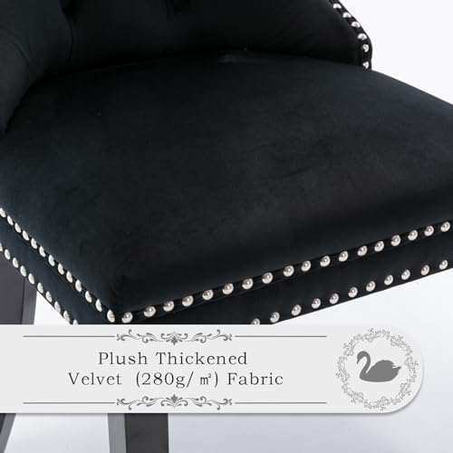 Velvet Upholstered Dining Chairs Set of 2, Modern Style Kitchen Side Chairs with Nailhead Trim and Wood Legs,Metal Pulling Ring for Dining Room Living Room(Black,Set of 2) - color: Black, size: Set of 2