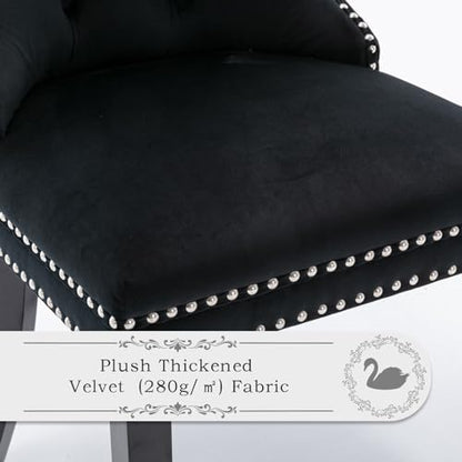 Velvet Upholstered Dining Chairs Set of 6, Modern Style Kitchen Side Chairs with Nailhead Trim and Wood Legs,Metal Pulling Ring for Dining Room Living Room(Black,Set of 6) - color: Black, size: Set of 6