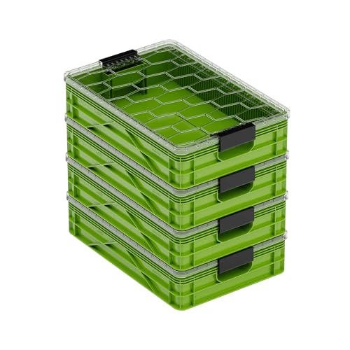 Quarter Crate 4-Pack Stackable Storage Bins, Slime | Polypropylene, 14 dividers included, 19.16x12.75x4.57 in, over 1000 lb stack, lids sold separately - color: Slime