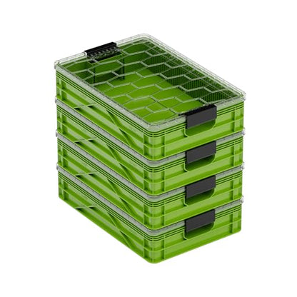 Quarter Crate 4-Pack Stackable Storage Bins, Slime | Polypropylene, 14 dividers included, 19.16x12.75x4.57 in, over 1000 lb stack, lids sold separately - color: Slime