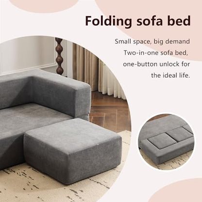 Detachable Combinable Reclinable Modular Sofa, Dual Purpose Lazy Sofa Bed for Small Apartments Rental Homes Living Room Bedroom (Grey) - color: Grey