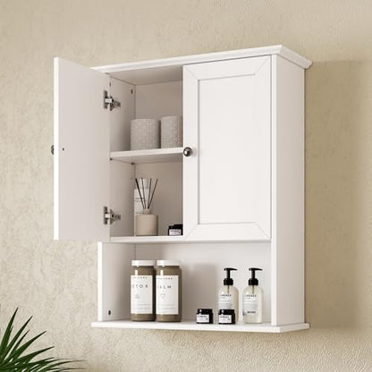 Medicine Cabinet, Over The Toilet Storage Cabinet, 24x30 Inch Wall Mount Bathroom Storage Cabinet with 2 Doors & Adjustable Shelf, Wooden Bathroom Wall Cabinet, White - color: White&silver