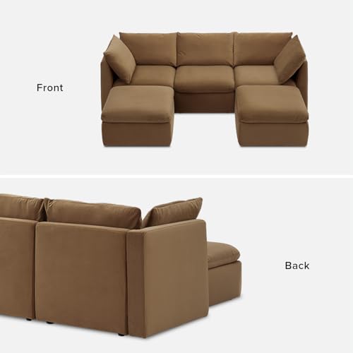mopio Oversized Modular Sectional Sofa with Fully Removable Covers and Storage, Convertible U, L-Shaped and Sleeper Sectional, Modern Couches with Ottoman Chaise (Hazelnut Velvet, 5 Seats, U) - color: [Gen 2] Hazelnut Velvet, size: 5 Seats, U