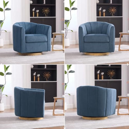 YaFiti Modern Swivel Accent Chair 1 pcs, Round Barrel Club Armchair, Blue | Premium Chenille Fabric, High-resilience Foam, Solid Wood Base, 350lbs Capacity, Upholstered Armchair for Living Bedroom - color: Blue
