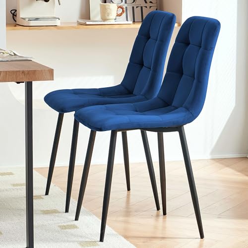 Homedot Dining Chairs Set of 2, Modern Kitchen Chairs Upholstered Velvet Guest Reception Side Chairs Tufted with Metal Legs for Bedroom Living Room Vanity, Navy Blue - color: Navy Blue, size: 2*Chair