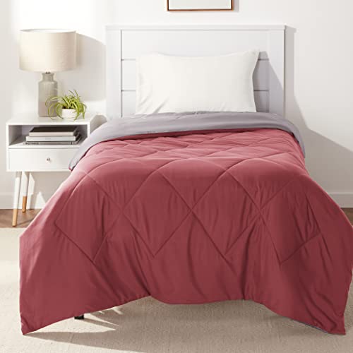 Amazon Basics Reversible Lightweight Microfiber All Season Comforter Blanket, Twin/Twin XL, Burgundy/Grey - color: Burgundy / Grey, size: Twin/Twin XL