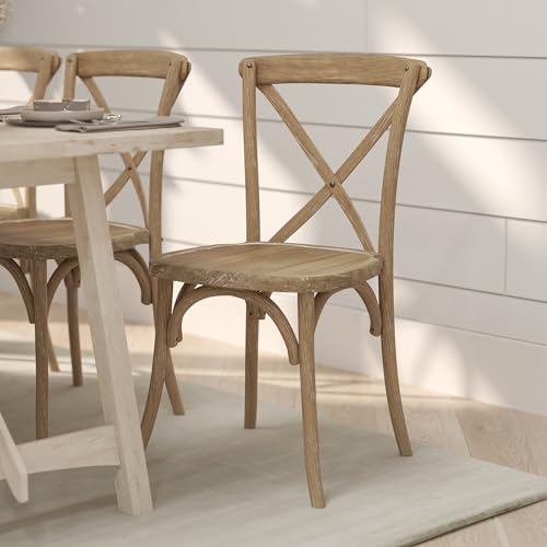 Merrick Lane Bardstown X-Back Bistro Style Wooden Dining Chair for Kitchens and Dining Rooms, High-Back Wood Stackable Kitchen Chair, Natural with White Grain - color: Medium Natural With White Grain