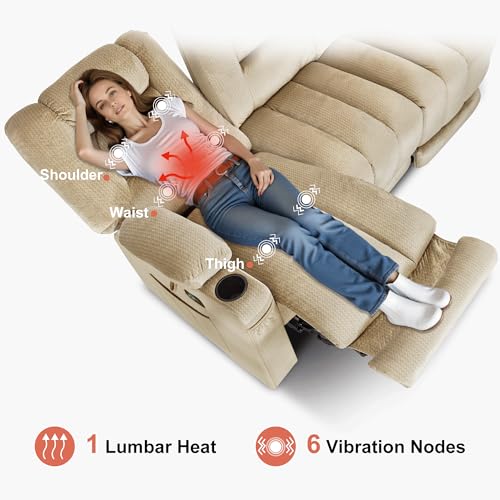 MCombo 82 in 3 Seater Reclining Sofa with Heat and Massage PR647 (Beige) | 155° Zero Gravity, Reclining Middle Seat, Dual Charging Ports, Cup Holders, FSC & OEKO Certified - color: Beige, size: 3 Seater Recliner with Zero Gravity