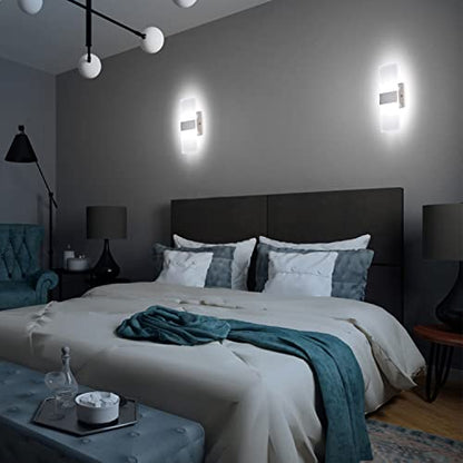 TRLIFE Modern Wall Sconces, Dimmable Wall Sconces Set of 2 Wall Mounted Lights 12W 6000K Cool White Hardwired Wall Sconce Lighting for Bedroom Bedside Living Room Stairway Hotel(2 Pack) - color: Cool White, size: Silver Brushed Aluminum