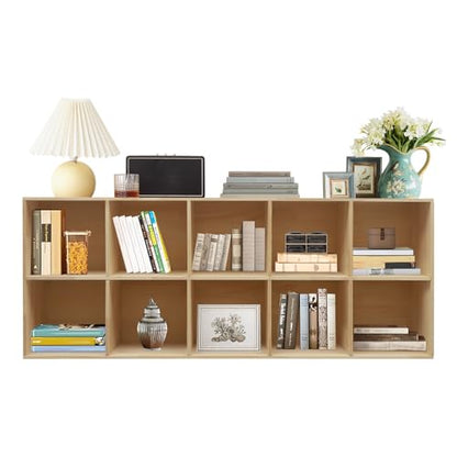 10-Compartment Solid Wood Bookcase, 2 Tier Wooden Cube Shelf Bookcase Floor Standing Bookshelf, Storage Cubes Organizer Storage Cabinet for Living Rooms, Bedrooms, Study Rooms - size: 10-Compartment