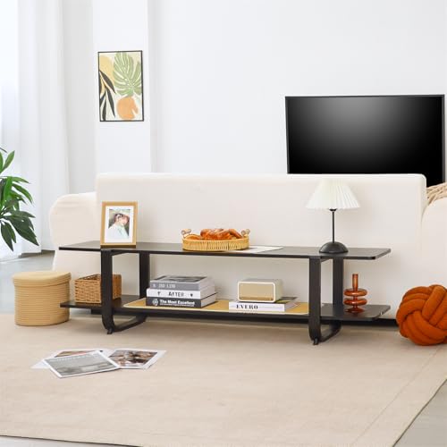 Bamboo TV Stand for TVs up to 65", Accent Entertainment Center with Storage, Media Console Table with Shelf, Modern TV Stand for Living Room, Bedroom, 54.3"(L), Black - color: Black