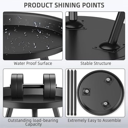 SYQ Small Black Side Table,Modern Round Metal end Table,Simple Circle Accent Table for Outdoor Living Room Bedroom Bathroom Office