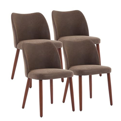 GarveeHome Leather Dining Chairs Set of 4 Upholstered PU Dining Chair with Wood Legs, Wing Backrest, Wooden Kitchen Chairs with Thick Cushions, Leveling Feet for Dining Room, Living Room, Taupe - color: Taupe Pu