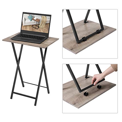 HOOBRO Folding TV Tray Tables, Set of 2 Side Table for Small Space, Industrial Snack Tables for Eating at Couch, Stable Metal Frame, Easy Assembly, Space Saving, Greige and Black BG25BZ01 - color: Greige + Black