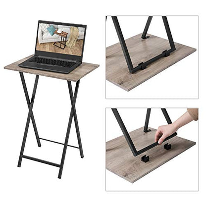 HOOBRO Folding TV Tray Tables, Set of 2 Side Table for Small Space, Industrial Snack Tables for Eating at Couch, Stable Metal Frame, Easy Assembly, Space Saving, Greige and Black BG25BZ01 - color: Greige + Black