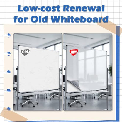 Dry Erase Whiteboard Paper, Large White Board Stickers for Wall, 6x4ft Dry Erase Paper Roll with Adhesive Backing, Perfect Replacement for White Board, No Ghost After 60 Days, 9 Much Better Markers - size: 48''x72''