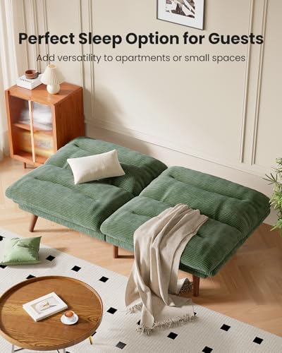 Amada 66 inch 3-in-1 Convertible Futon Sofa Bed, Green | Adjustable backrest and armrests, strong wood legs and frame, loveseat for living rooms, studios and offices - color: Green, size: 66 Inch