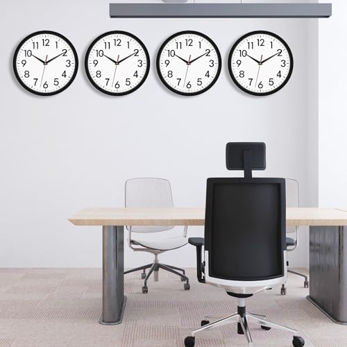 4 Pcs Multi Time Zone Wall Clock Silent Non Ticking Quartz Battery Operated | 10 Inch Black Modern Wall Clock Quiet for Classroom Clocks for Living Room Garage Office Home Bedroom Kitchen Bathroom - size: 10 Inch