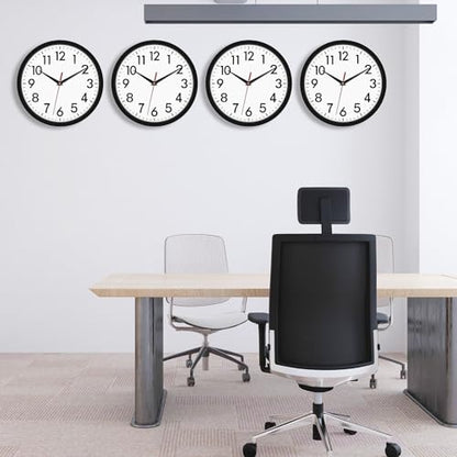 4 Pcs Multi Time Zone Wall Clock Silent Non Ticking Quartz Battery Operated | 10 Inch Black Modern Wall Clock Quiet for Classroom Clocks for Living Room Garage Office Home Bedroom Kitchen Bathroom - size: 10 Inch