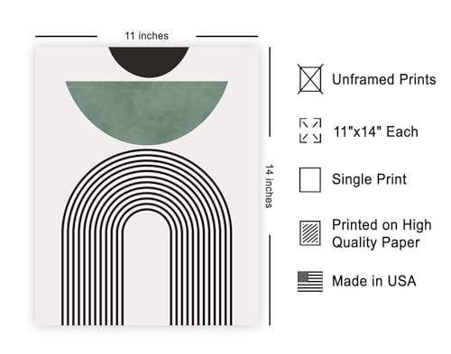 Poster Master Vintage Minimalist Poster - Retro Abstract Print - Green Shape, Black Lines, Geometric, Aesthetic - 11x14 UNFRAMED Wall Art - Gift for Artist, Friend - Wall Decor for Living Room, Office - color: Style-06, size: 11"L x 14"W