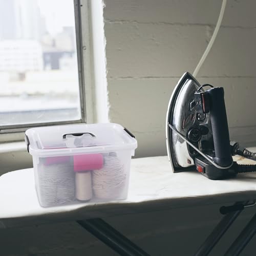 4-Pack 10.5 Quart Clear Plastic Latch Storage Boxes with Lid | Clear BPA-free plastic, secure black latches, lid carry handle, ideal for pantry, closet, garage & kitchen storage - size: 10.5 quart