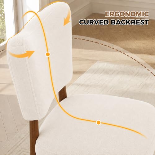 Farmhouse Dining Chairs Set of 2, Linen Seat, Wood Legs, Cream | Mid Century Modern, Upholstered Padded Cushion, Solid Wood Cross-Brace, Easy 15-Min Assembly, Kitchen Dining Room - color: Cream, size: Set of 2