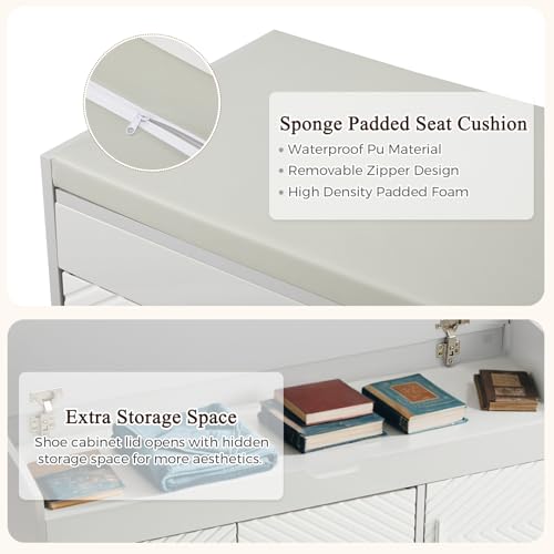 Storage Bench, Shoe Bench with Lift Top Storage, Entryway Bench with Cushioned Seat, Adjustable Shelf for Living Room, Bedroom, Hallway, Light Grey - color: Light Grey