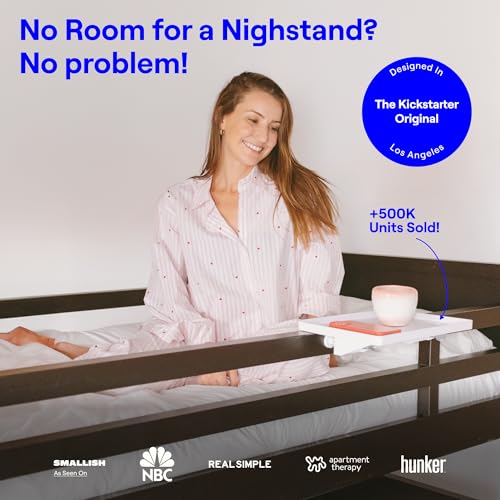 BedShelfie Bedside Shelf for Dorm Room - Cable Catch, White | Bunk Bed & Top Bunk, College Dorm Room Essentials, Bedside Caddy, Clip on Floating Desk Tray, Bed Side Table, Loft Nightstand - color: White
